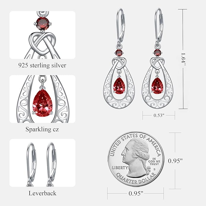 Teardrop Birthstone Dangle Drop Earrings Sterling Silver Infinity Filigree Leverback Earrings, Infinity Love Birthday Anniversary Valentines Day Gifts for Her Women Mom Wife