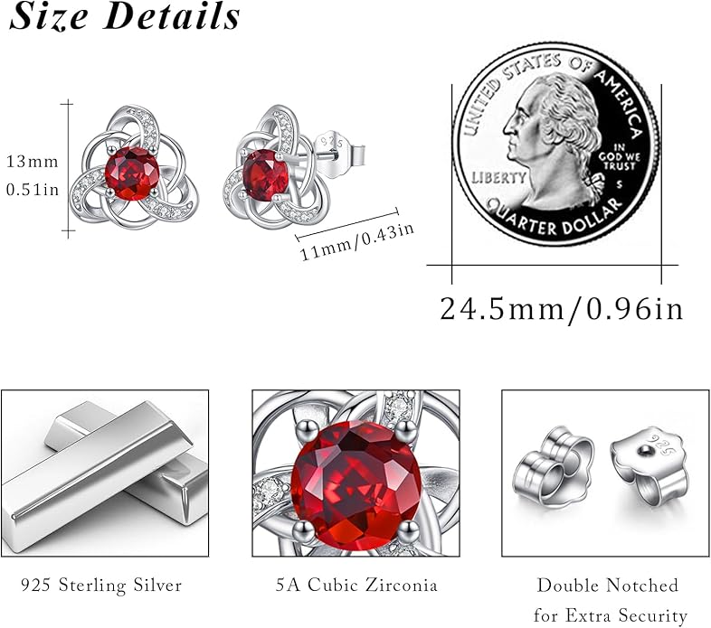 MEDWISE 925 Sterling Silver Birthstone Stud Earrings for Women Birthday Jewelry Gifts for Daughter Mother Women Valentines Day Gifts for Her