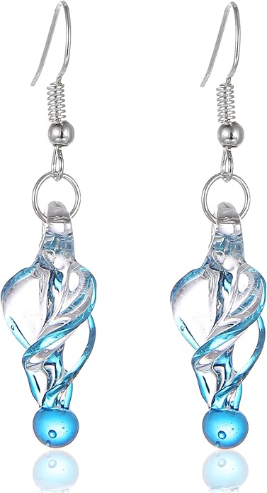 BESHEEK Handmade Earrings Murano Glass Inspired Unique Blue Purple Black Tornado Twirl Glass Dangle Drop Earrings for Women Hypoallergenic Earrings Jewelry