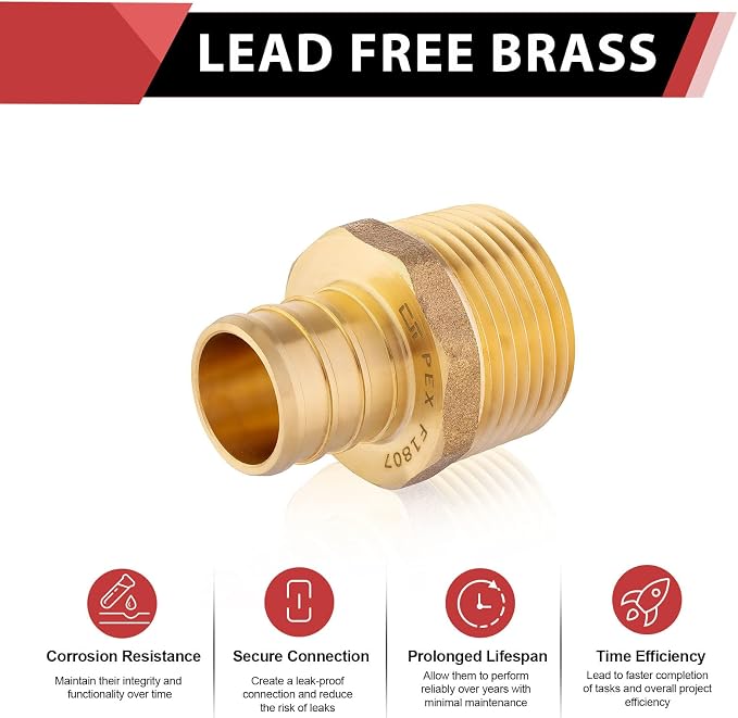 20PC Pex Barb Crimp Brass Fittings 1/2 Inch x 1/2 Inch NPT Male Adapter | ASTM - Image 4
