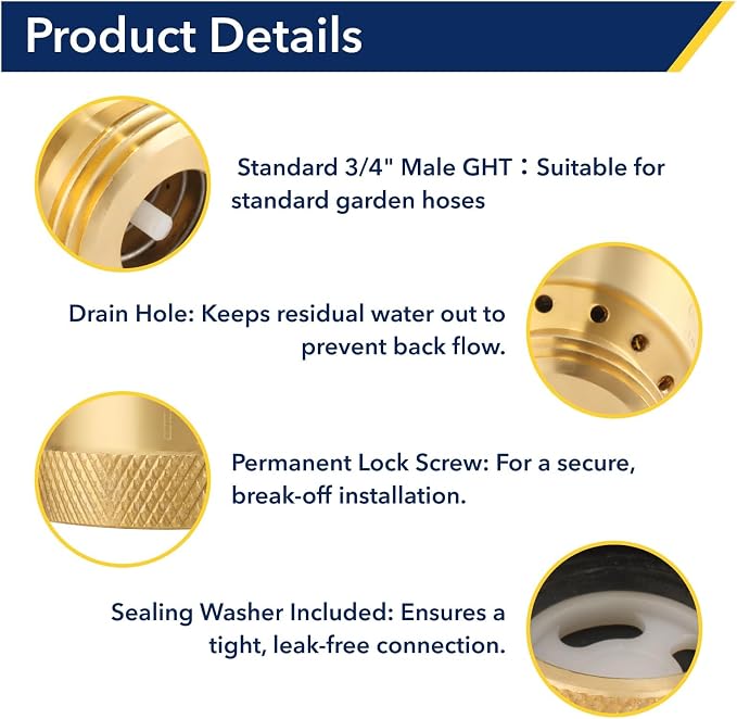 Brass Hose Bib Backflow Preventer 3/4 "FHT x 3/4" MHT, Garden Hose Bib - Image 4