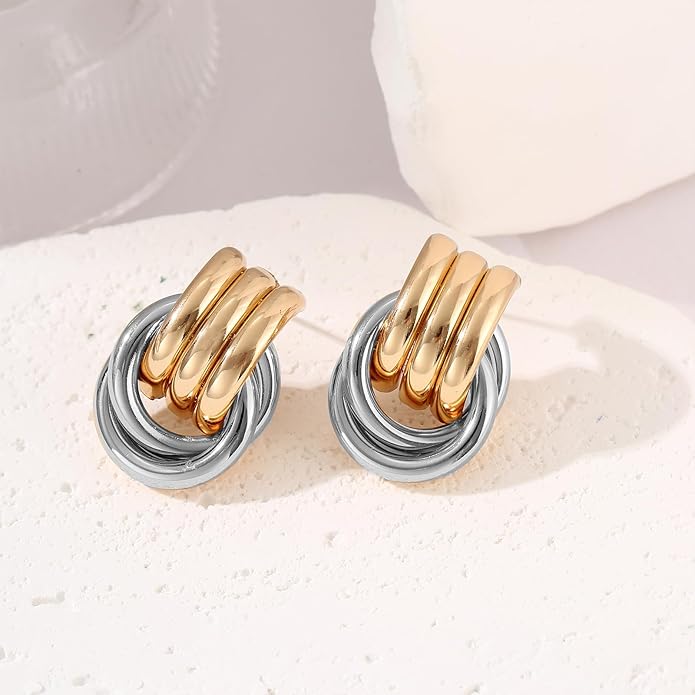 Gold/Silver Statement Geometric Earrings for Women Chunky Gold Knot Link Drop Dangle Earrings Trendy Jewelry Gift