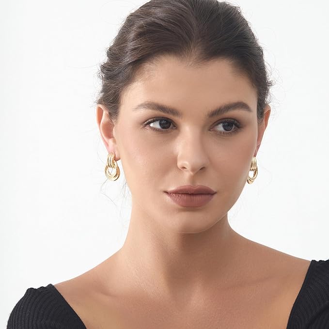 Chunky Knot Earrings for Women, Link Circle Statement Drop Dangle Studs, Women Trendy Jewelry