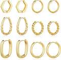 Wgoud Chunky Hoop Earrings Set 14K Gold Plated Hoop Earrings for Women Hypoallergenic, Thick Twisted Huggie Hoops Earring Set