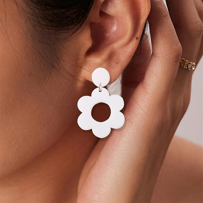 70s Earrings Retro White Acrylic Hoop Earrings 70s Accessories for Women 70s Jewelry Disco Outfits for Women