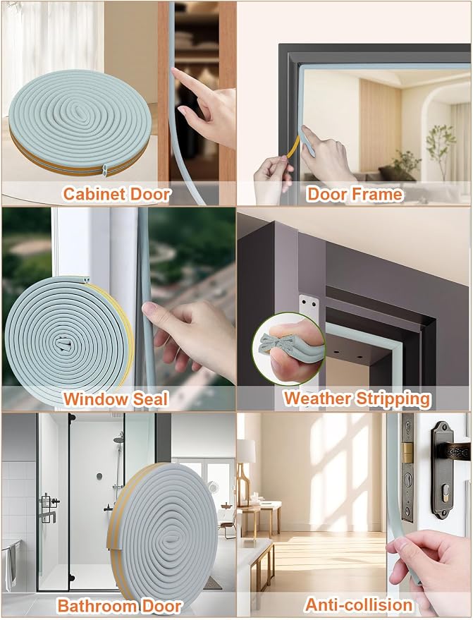 32.8 Ft Weather Stripping Door Seal Strip, Self Adhesive Door Soundproofing D - Image 4
