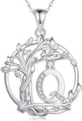 FANCIME Tree of life Initial necklaces for women, Sterling Silver Tree Jewelry Simulated Diamond Letter Pendant Cubic Zirconia CZ Personalized Birthday Mothers Day Gifts for Mom Wife Her