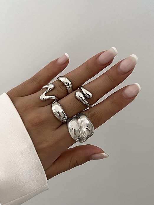 Sora Tuki Rings for Women Chunky Rings Set Adjustable Stackable Ring for Women Bold Thick Statement Ring Trendy Chunky Jewelry