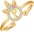 Unicorn Rings Gifts for Girls - Adjustable Initial Ring Dainty Cute Unicorn Rings for Girl Teens Little Girls Jewelry Birthday Gift