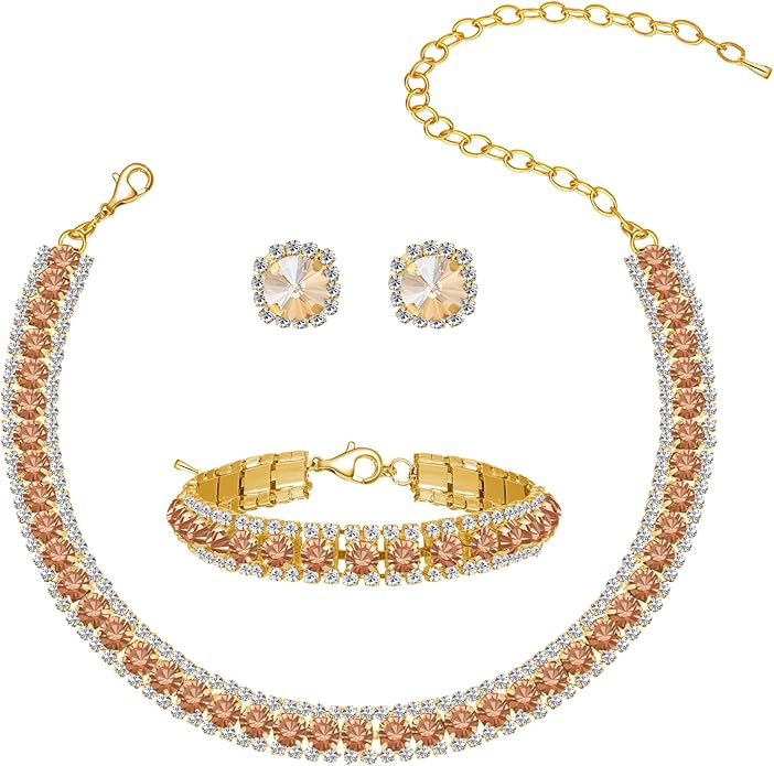 Women Rhinestone Crystal Jewelry Set Crystal Tennis Design Rhinestone Choker Necklace Link Bracelet Teardrop Earrings Set Wedding Bridal Bridesmaids Party