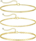 MIDEEO Gold/Silver Ankle Bracelets for Women,14K Gold Anklets for Women Waterproof Cuban Link Heart Beads Herringbone Rhinestone Anklets Set Layered Anklet Bracelets for Women Gold Jewelry Gift