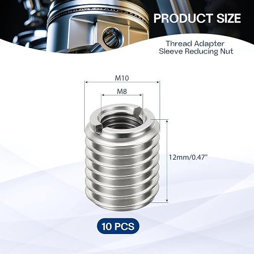 10Pcs Thread Adapter Sleeve Reducing Nut, M10 M to M8 F, 12mm Length | M10 x - Image 2