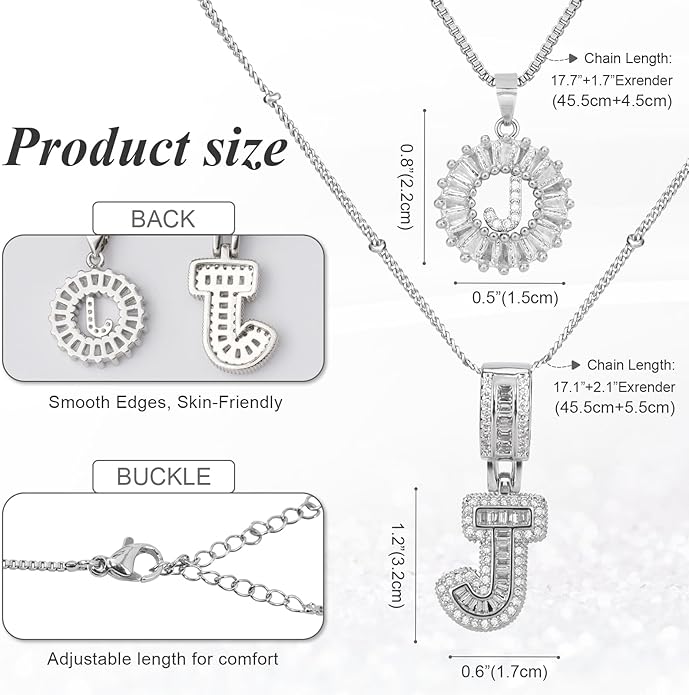 Initial Letter Necklace for Women 14k White Gold Silver Plated Dainty Necklaces Trendy Chunky Custom Layered Necklace Set Personalized Round Circle Zirconia A-Z Letter Chain Pendant Jewelry Gift