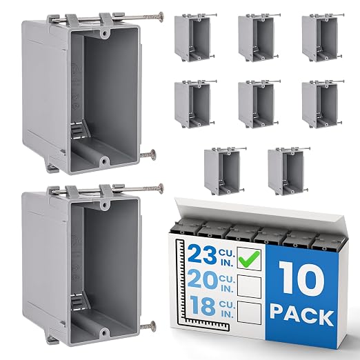 1-Gang New Work Outlet Box, 23 Cubic Inch Single Gang PVC Electrical Box by OhLectric