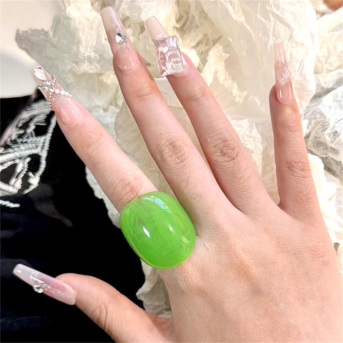 PINK TOWN Resin Chunky Ring, Multicolor Acrylic Stackable Rings Set Vintage Plastic Knuckle Rings Aesthetic Y2k Statement Rings Thick Dome Finger Joint Ring for Women
