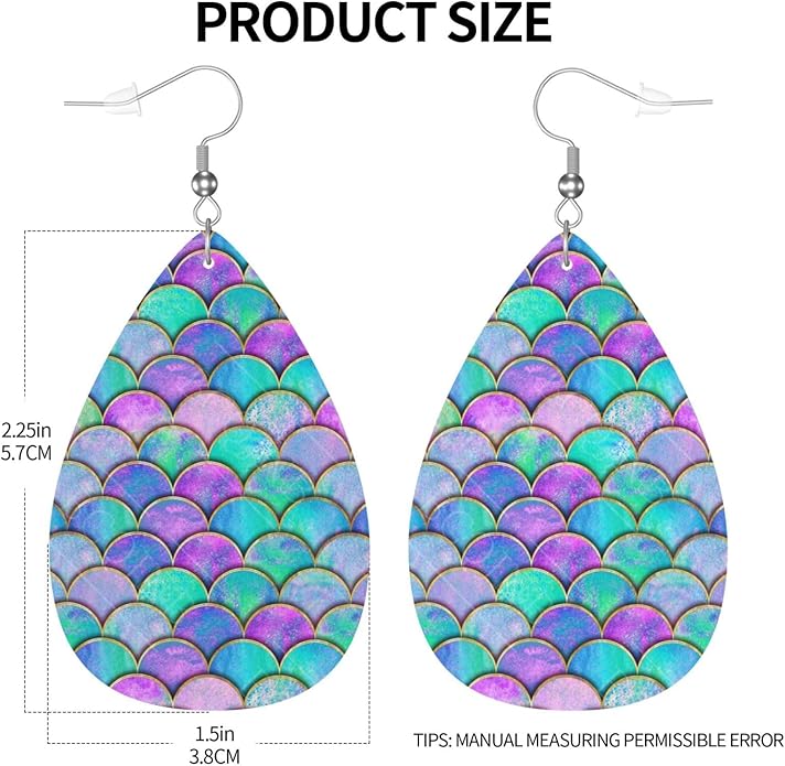 Mermaid Japanese Teardrop Earrings For Women, Dangle Earrings Jewelry For Women, Lightweight Faux Leather Earrings Gifts