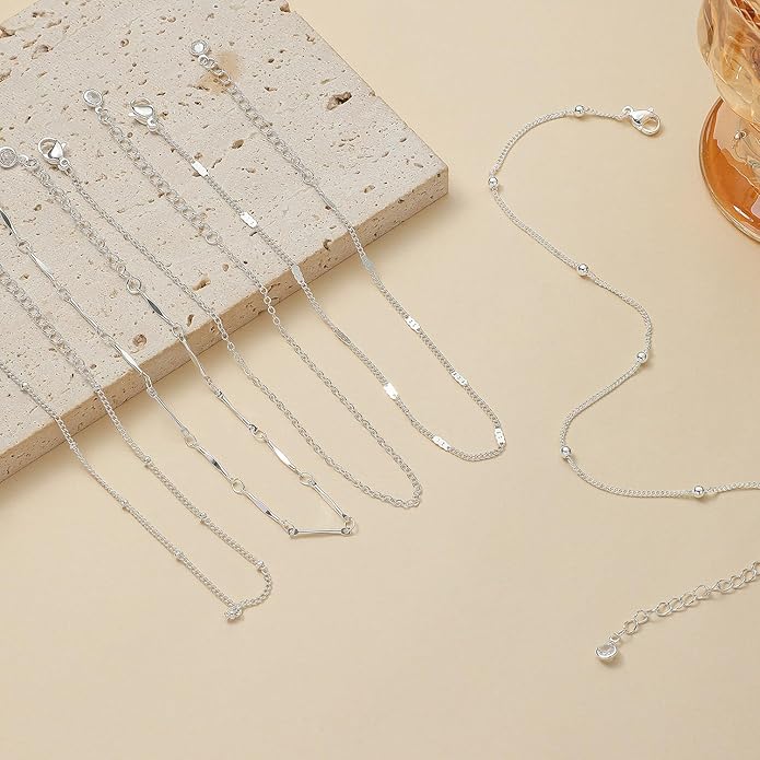 LEXODY Silver/Gold Anklets for Women, Sterling Silver Evil Eye Ankle Bracelets for Women Trendy Dainty Waterproof Anklets Set Adjustable Layered Anklet Bracelets for Women Silver Jewelry Gift