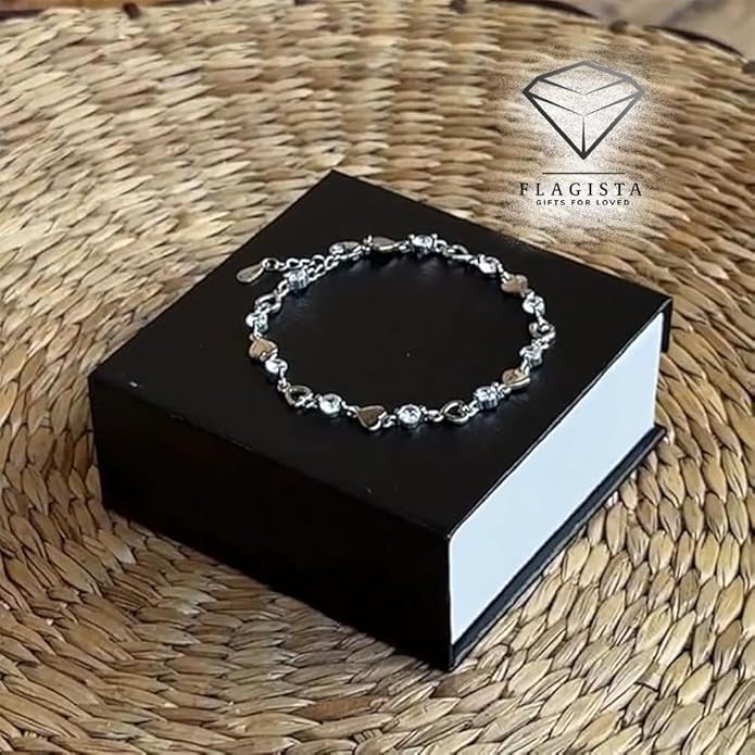 “To My Wife Heart Bracelet – Crystal Heart Link Jewelry Gift with Message Card”.