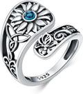 Midari Sun and Moon/Bee/Celtic/Life of Tree/Lotus Spoon Ring for Women 925 Sterling Silver Adjustable Ring Open Ring for Women Men Halloween Birthday Gift