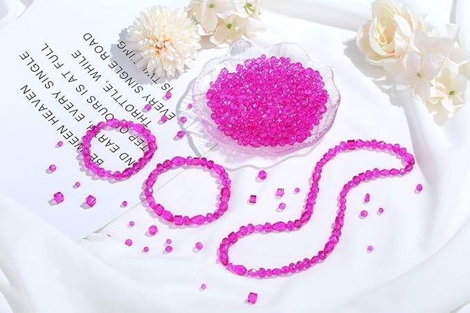 LAIDANLA 800PCS Glass Beads Rose Red Color Crystal Beads Assorted Crystal Beads with Container Box for DIY Necklace Bracelet Earring Jewelry Making