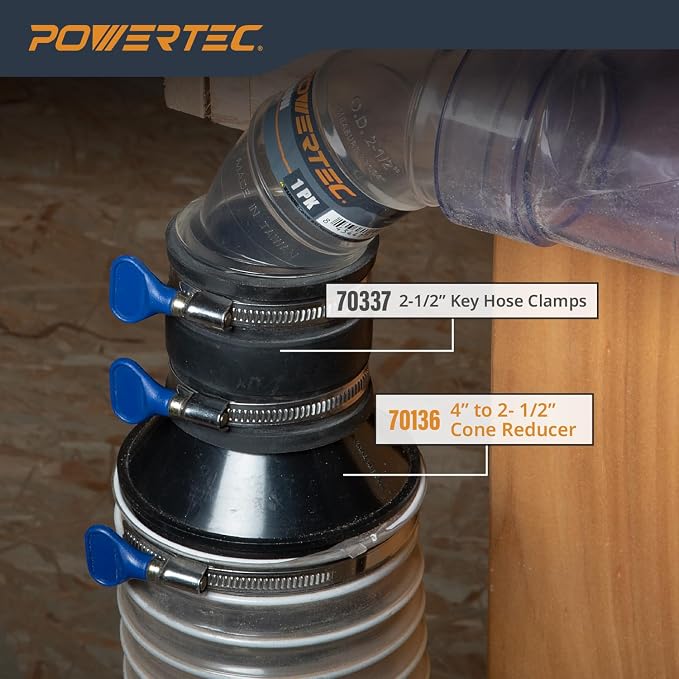 POWERTEC 70136-P4 4 Inch Hose to 2-1/2 Inch Hose Cone Reducer, Dust Collection - Image 9