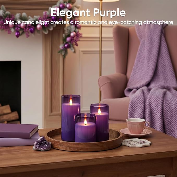Homemory Purple Flameless Candles, Flickering Battery Operated LED Pillar - Image 4