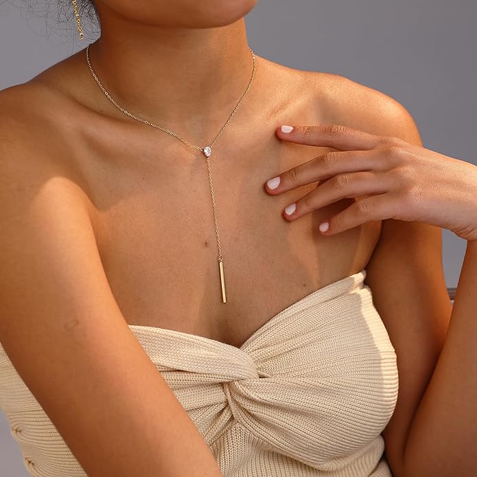 Gold Necklace for Women, Dainty Gold Long Necklaces 14k Gold Plated Prom Lariat Necklace Cute Choker Necklaces for Women Trendy Stuff Fashion Costume Gold Accessories Christmas Jewelry Gifts