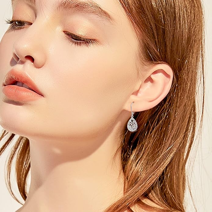 925 Sterling Silver Filigree Dangle Drop Earrings Daisy/Lotus/Rose Flower/Moonstone Leverback Teardrop Earrings for Women Infinity Celtic Knot Daisy Lotus Jewelry for Mothers Day