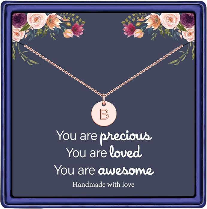 Hidepoo Valentines Gifts for Kids Teen Girls Women - 14K Gold Plated/Rose Gold Plated/S925 Sterling Silver Disc Initial Necklaces for Girls Jewelry Birthday Valentines Gifts for Kids Girl Teens Women