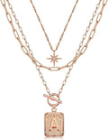 MJartoria Layered Initial Necklaces for Women Trendy, 14K Gold Plated Brass Simple Star Choker Square Letter Pendant Necklace, Paperclip Chain Necklaces Jewelry Gifts