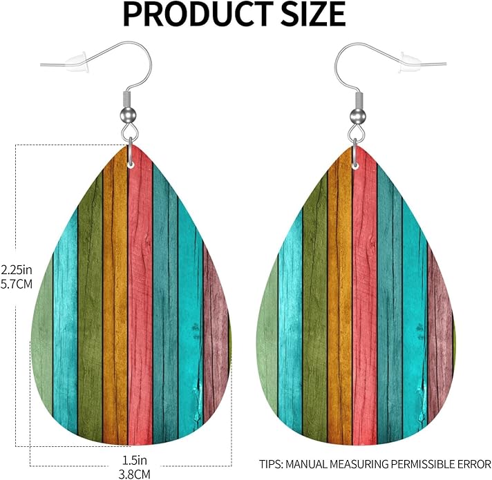Vintage Wood Wooden Print Faux Leather Teardrop Earrings for Women Drop Dangle Earrings