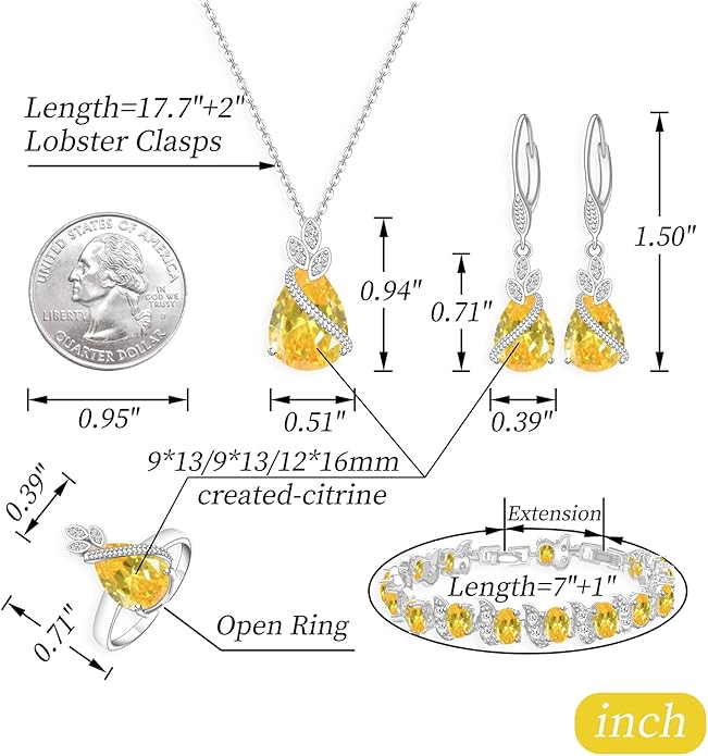 GZWHD Jewelry Set for Women CZ Earrings Necklace Ring Bracelet Set Prom Party Wedding Jewelry Gift for Mother Friend Wife
