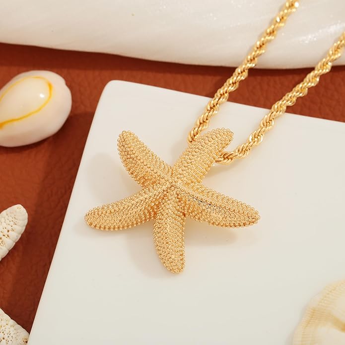 WOWORAMA Gold Necklace for Women Boho Spiral Conch Shell Necklace Starfish Necklace Vintage Ocean Sea Shell Choker Pendant Necklace Adjustable Summer Beach Jewelry