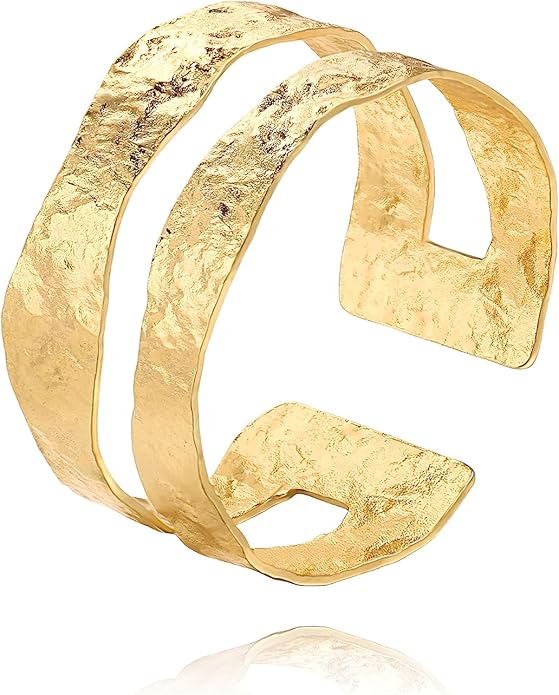 POTESSA 18K Gold Plated Cuff Bracelets Adjustable Dainty Bangle Handemade Jewelry for Women