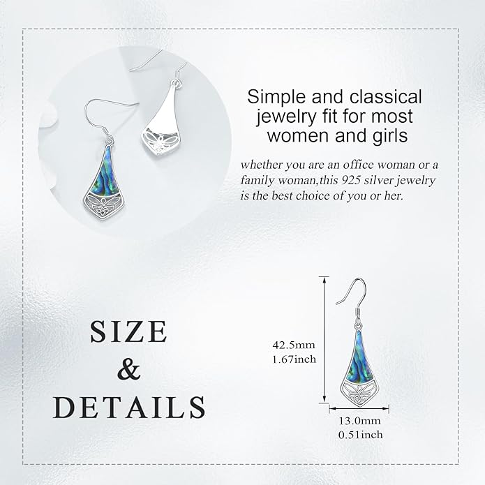 Abalone Shell Dangle Drop Earrings for Women 925 Sterling Silver Filigree Bohemian Earrings Jewelry Gift