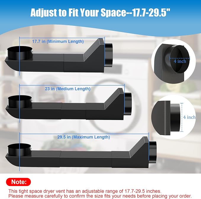 17.7-29.5" Telescoping Dryer Vent Connector Kit, 304 Stainless Steel Periscope - Image 2