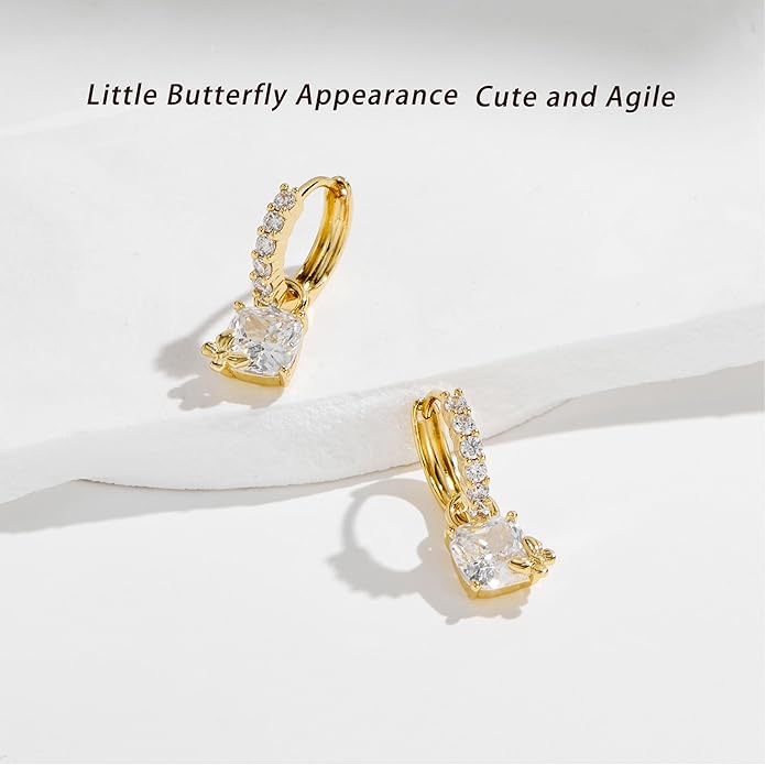 YOIHUR Cute Gold Hoop Earrings for Valentine's Day, 14K Gold Plated Hypoallergenic Jewellery CZ Huggie Drop Earrings, Bear Butterfly Ladybug Joker Heart Pendants Earring Jewelry Gifts for Women