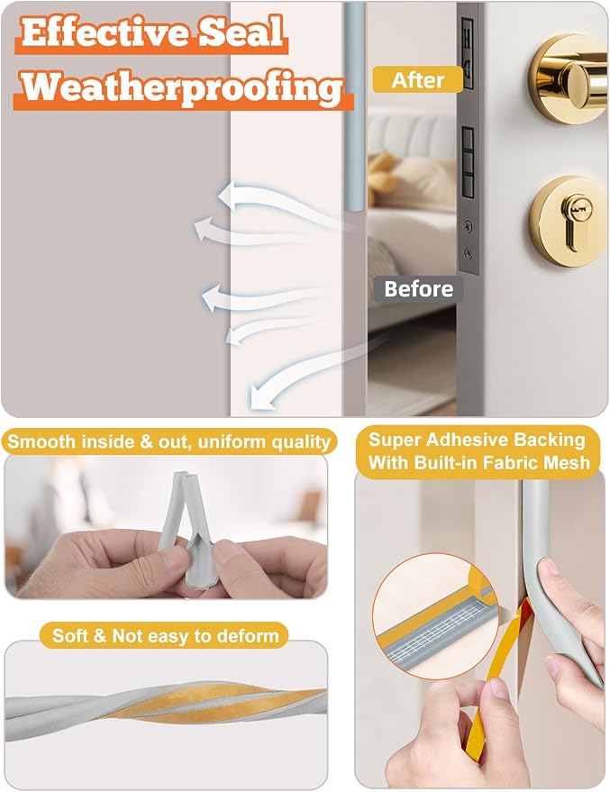 32.8 Ft Weather Stripping Door Seal Strip, Self Adhesive Door Soundproofing D - Image 6