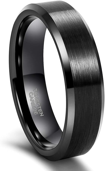 Frank S.Burton 3mm 4mm 6mm 8mm Black/Silver/Rose Gold Tungsten Rings for Women Men Wedding Band Engagement Ring Comfort Fit Beveled Edges Size 4-15