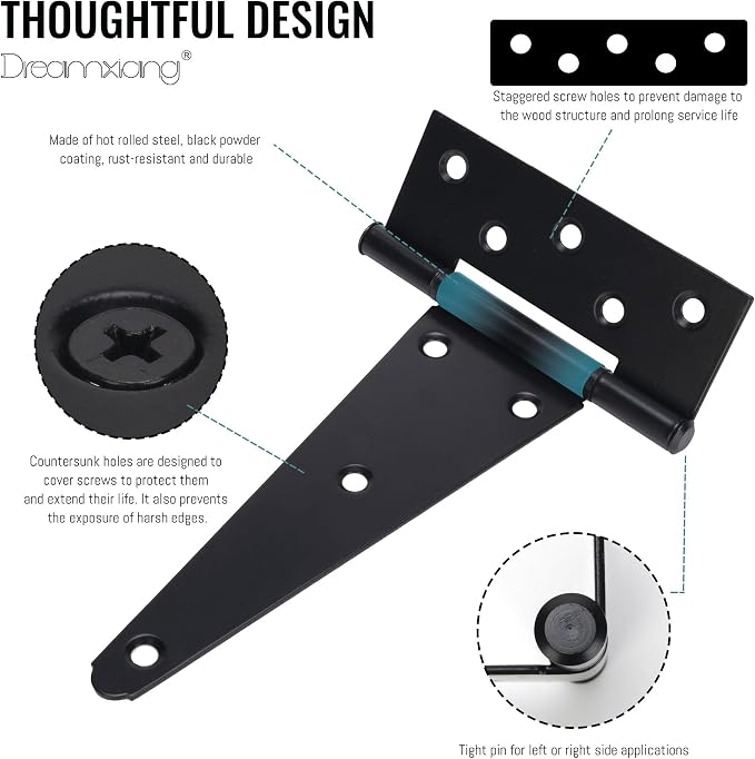 8 Inch T-Strap Gate Hinges, Heavy Duty Shed Barn Door Hinges, Yard Gate - Image 3