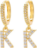 14K Gold Dangle Drop Initial Earrings for Women Dainty CZ Huggie Hoop Name Letter Earrings S925 Sterling Silver Post with Cubic Zirconia Hypoallergenic Gifts Jewelry