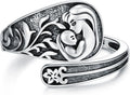 Midari Sun and Moon/Bee/Celtic/Life of Tree/Lotus Spoon Ring for Women 925 Sterling Silver Adjustable Ring Open Ring for Women Men Halloween Birthday Gift