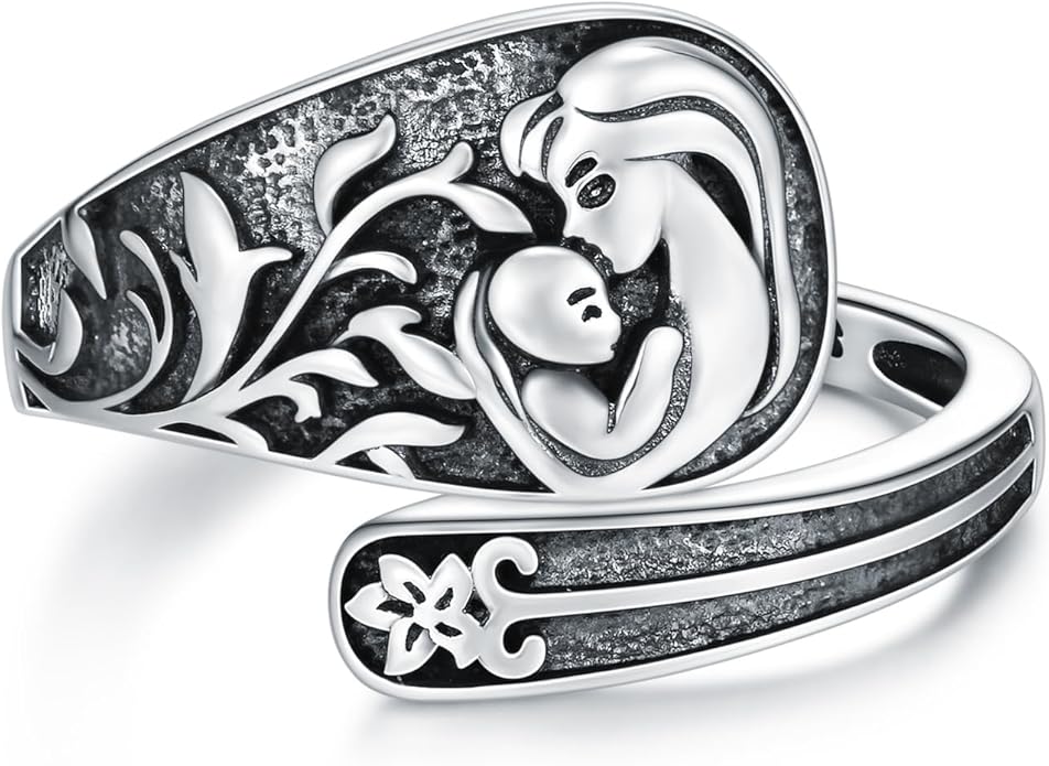 Midari Sun and Moon/Bee/Celtic/Life of Tree/Lotus Spoon Ring for Women 925 Sterling Silver Adjustable Ring Open Ring for Women Men Halloween Birthday Gift