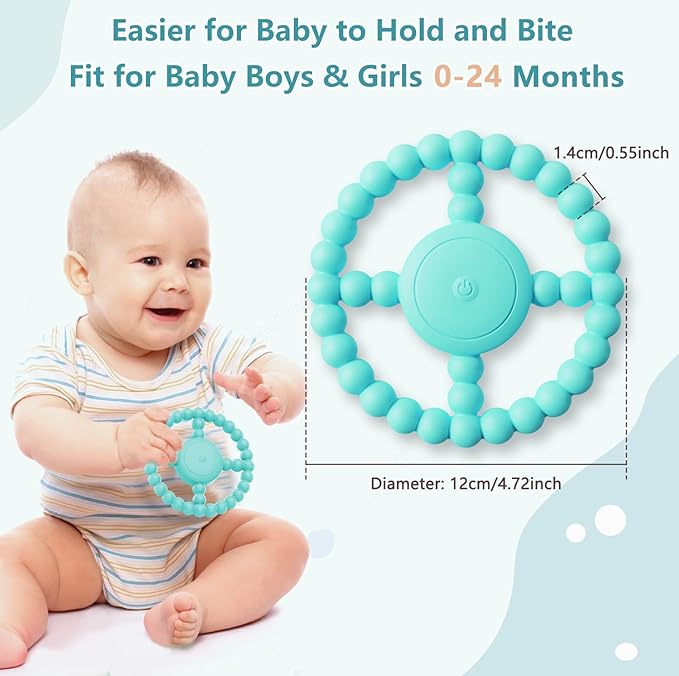 Vibrating Sensory Teething Toys,Baby Toys 6-18 Months, Autism Support & Oral Development, USB Rechargeable Teether for Toddlers, 1-2 Year Old Boys Christmas Girls Gifts idea(Green)