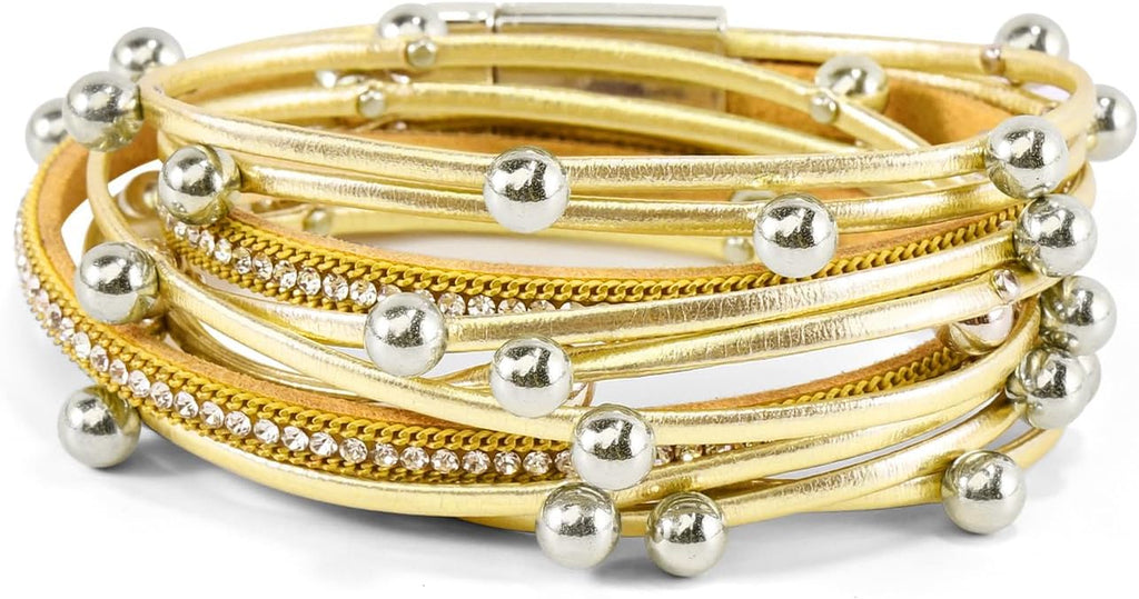 Wrapped Bracelets for Women,Leather Bracelet,Boho Bracelets for Women,Multi-Layer Pearl Crystal Bracelet Bangle Jewelry