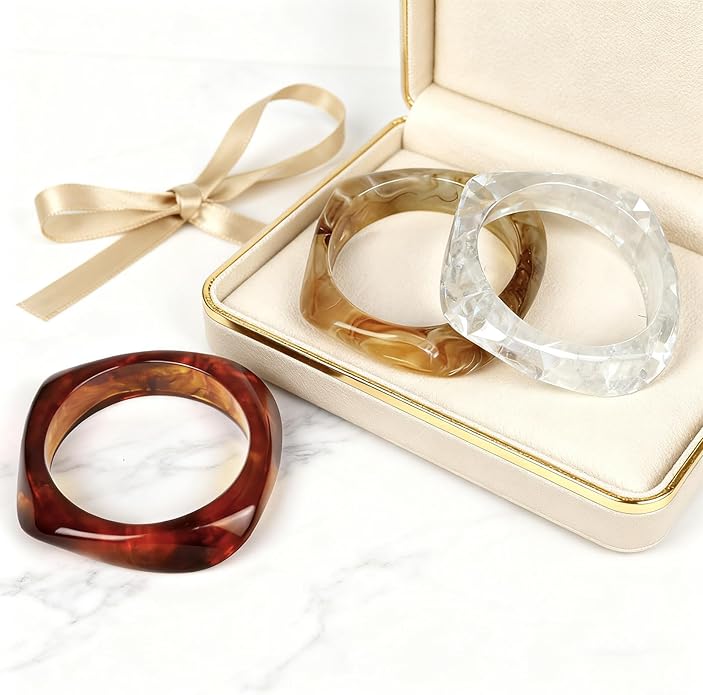 Chunky Acrylic Bracelets for Women -4Pcs Trendy Chunky Bangle Fashion Big Stackable Bangles Set, Trendy Cuff Bracelet Stack Fashion Womens Jewelry Gifts