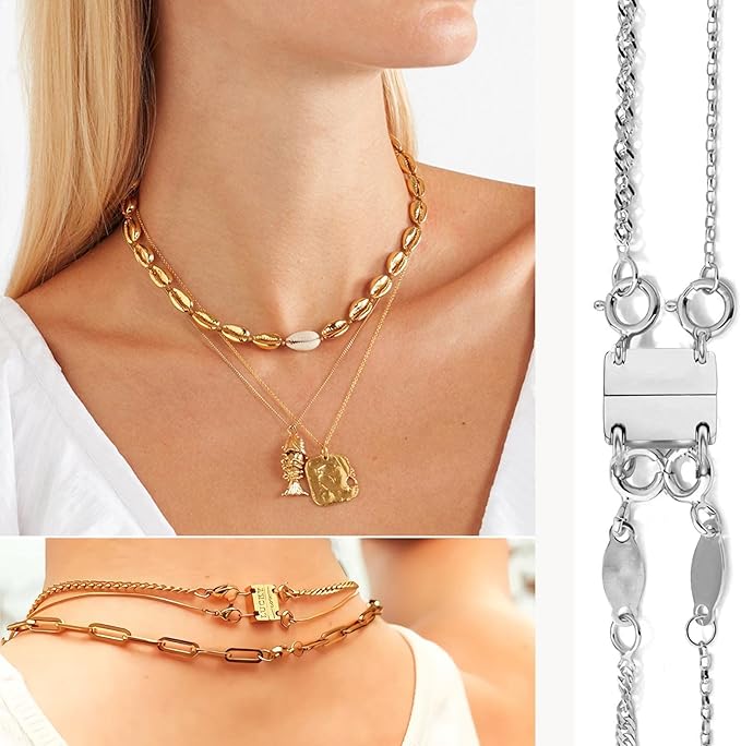 Layering Magnetic Necklace Clasp,18 K Gold and Silver Separator for Stackable Necklaces