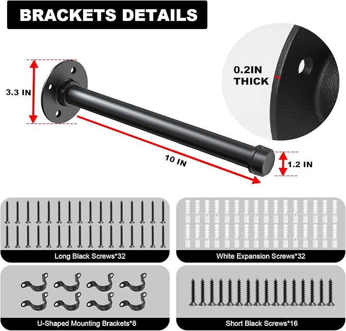 Storystore 1/2" Industrial Pipe Shelf Brackets, Wall Mount Floating Rack | 10" - Image 2