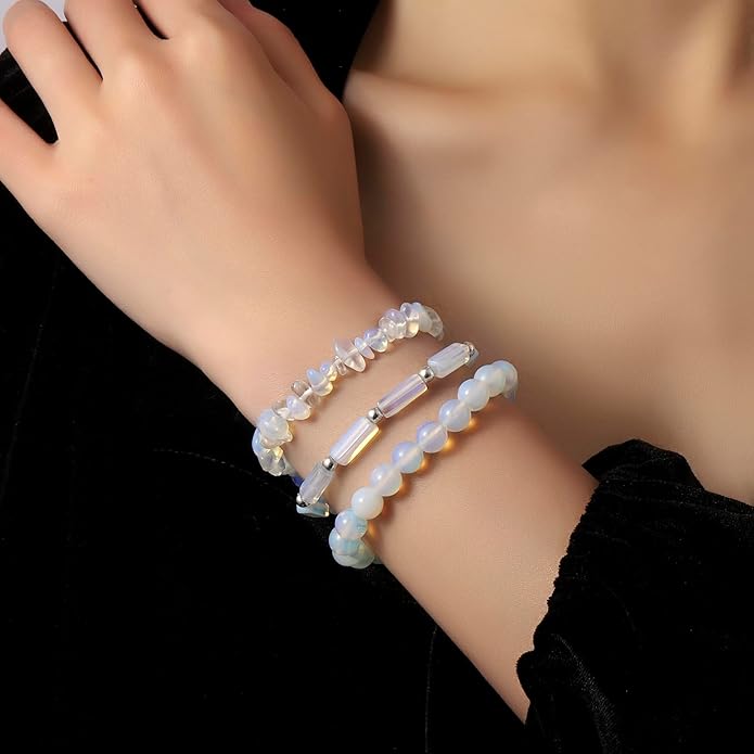 3Pcs Natural Stone Bracelets for Women 8mm Crystal Beaded Bracelets Handmade Stretch Bracelet Healing Crystal Jewelry for Women