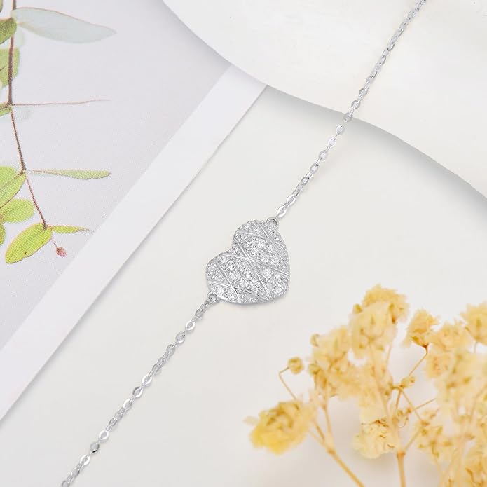 SISGEM 10k Gold Created Moissanite Heart Anklets for Women, love Ankle Bracelet Gifts for Her, 9.4-11.0 Inches